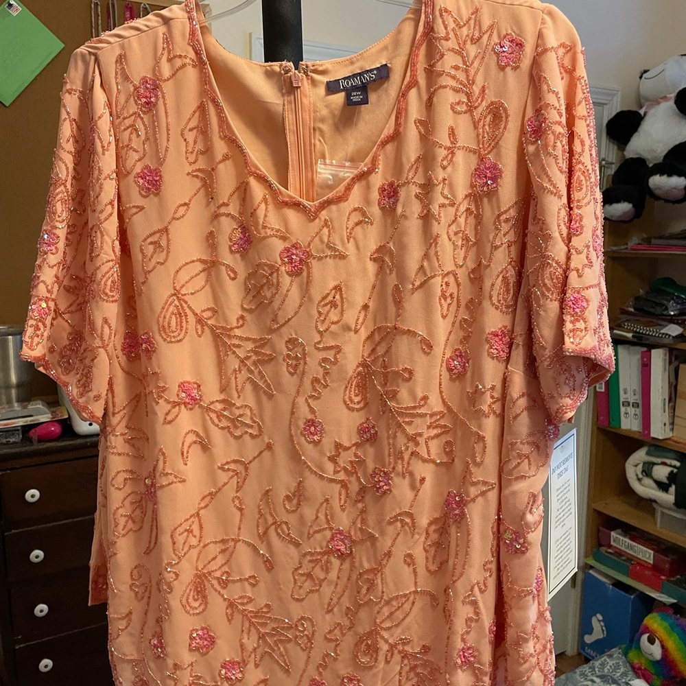 Peach Beaded Special Occasion Top